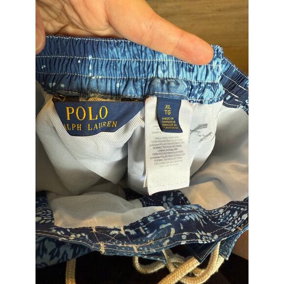 Polo Ralph Lauren XL Swim Trunks Bandana Print Blue Drawstring Mesh Lining - Picture 2 of 10